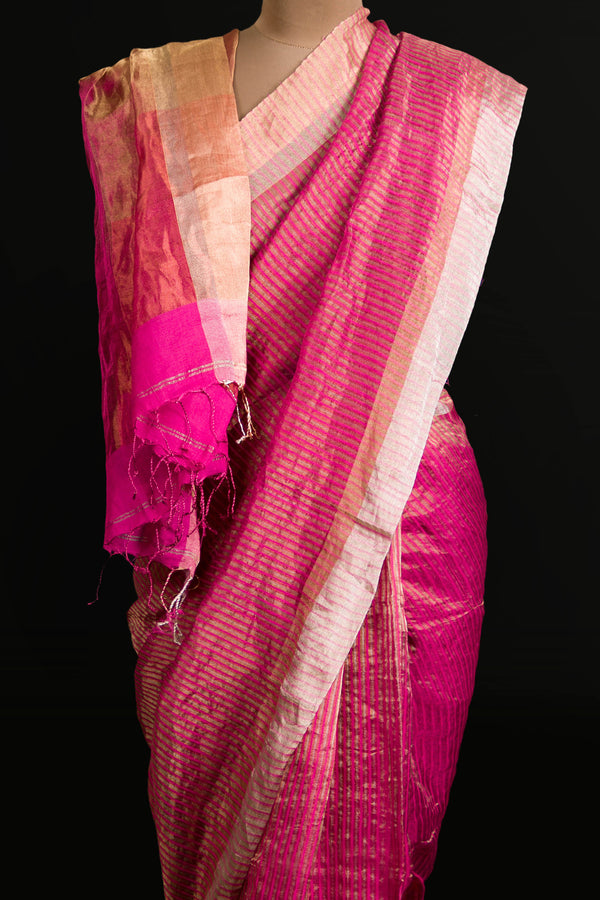 Pink Tissue Linen Saree