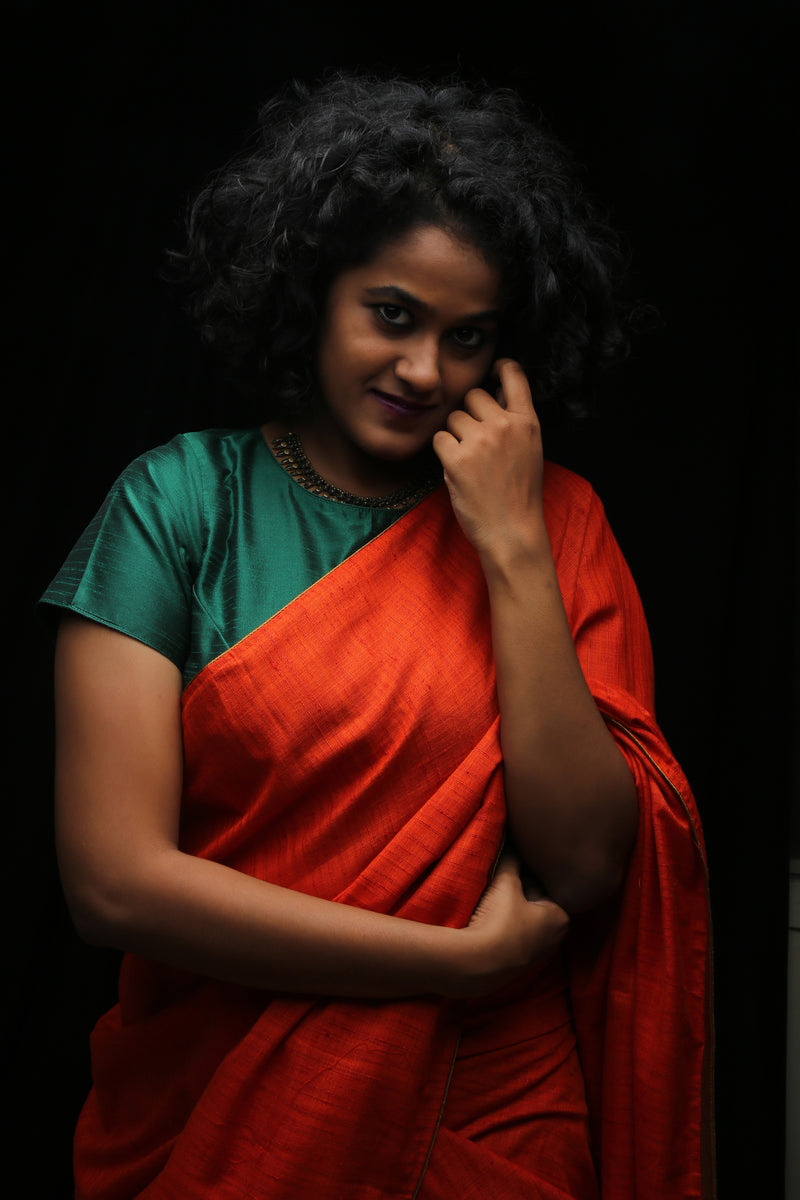 Green Raw Silk Readymade blouse