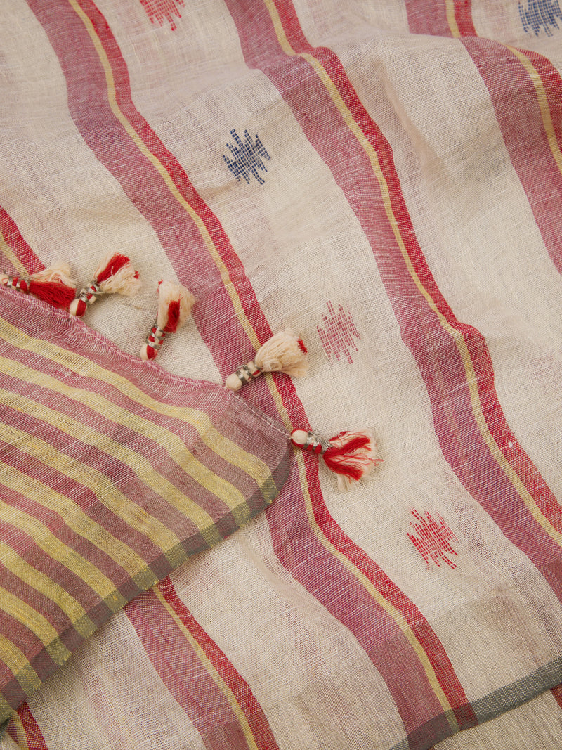 Tan Lines  -  Handwoven Linen Saree