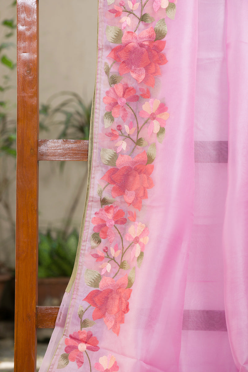 Rosealine Pink - Organza Saree