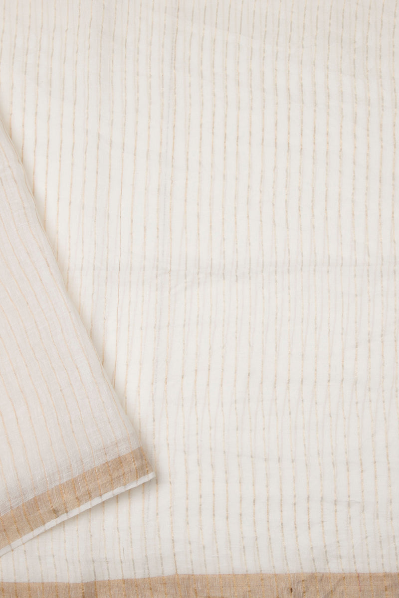 Golden White - Handwoven Linen Silk Saree