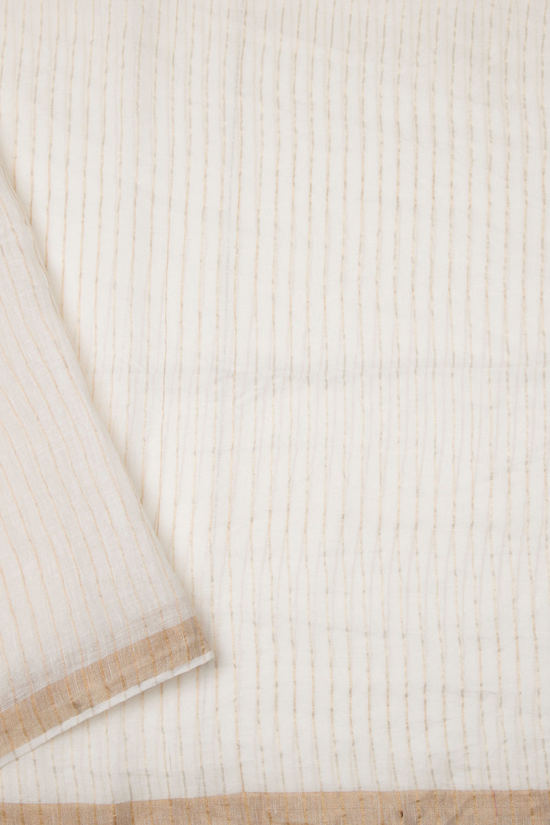 Golden White - Handwoven Linen Saree