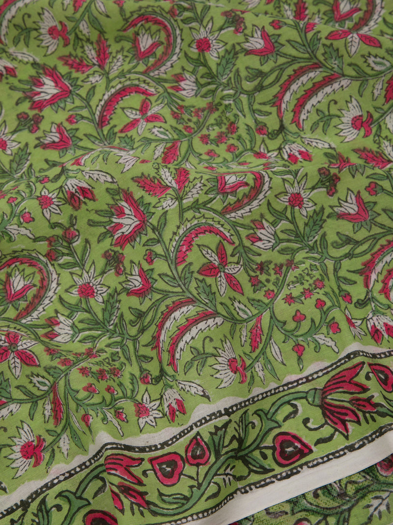 Shamrock - Hand block Printed Mul Saree