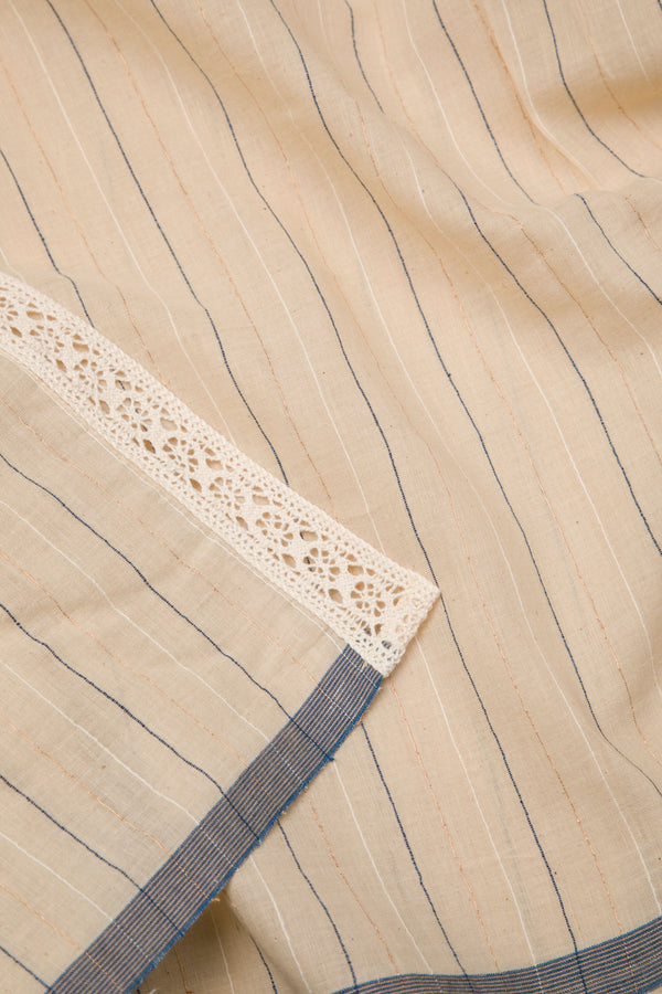 Tea Dye Stripes - Cotton khadi Saree