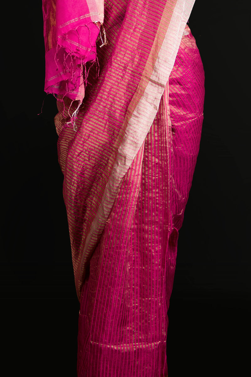 Pink Tissue Linen Saree