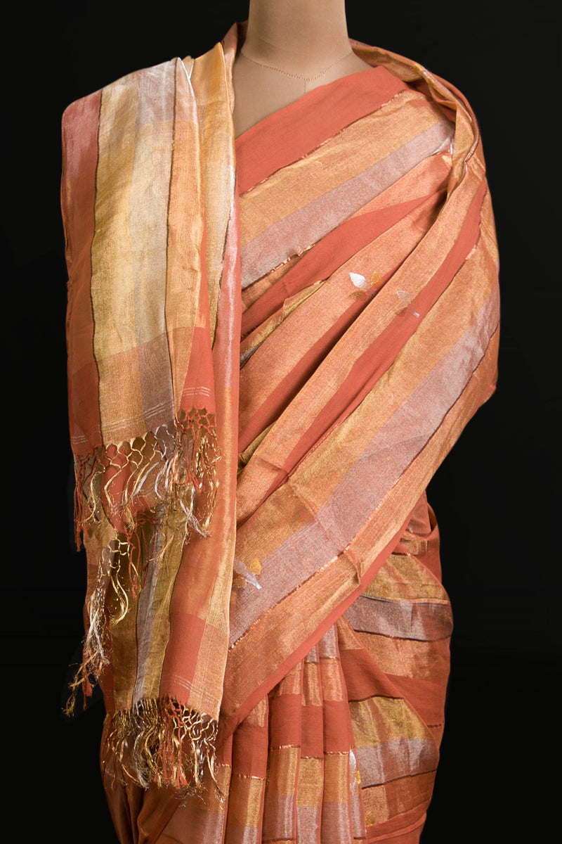 tissue linen saree golden	