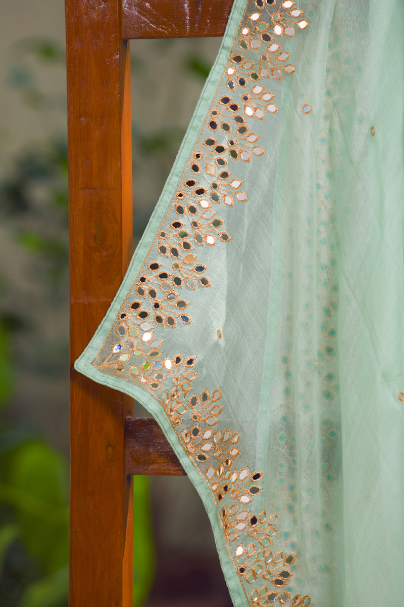 Moroccan Green - Mirror Work Organza Saree