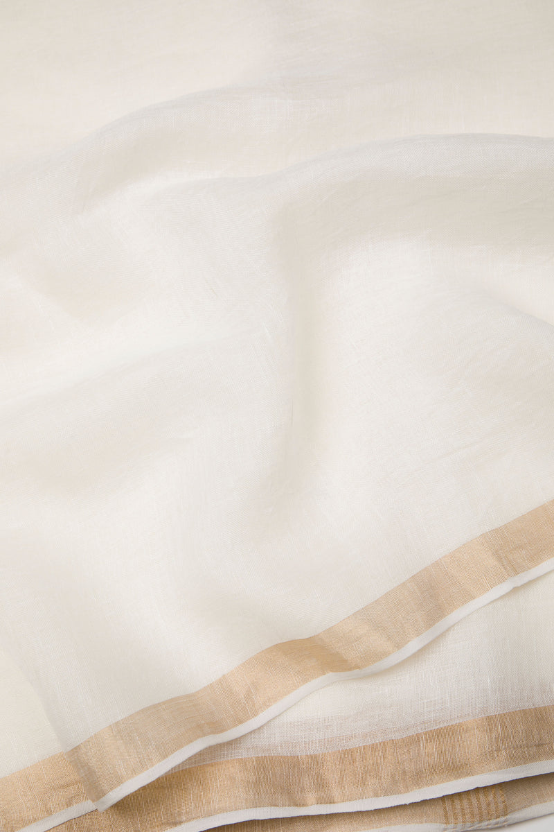 Golden White - Handwoven Linen Silk Saree