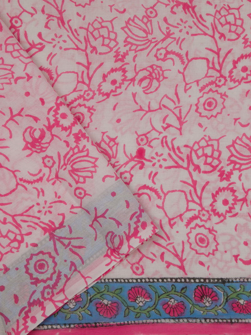 Blue Garden - Hand block Printed Mul  Saree