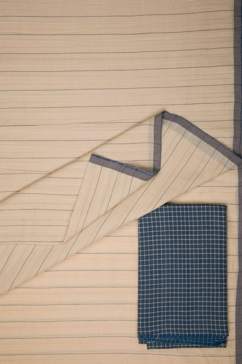 Tea Dye Stripes - Cotton khadi Saree