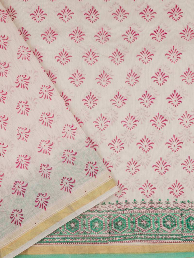 Pink Paisley - Hand Block Printed Chanderi Silk Saree
