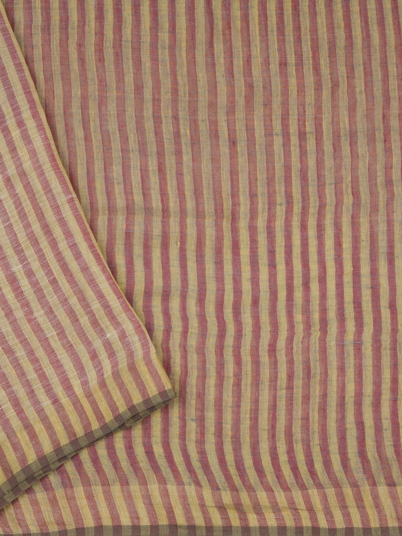 Tan Lines  -  Handwoven Linen Saree