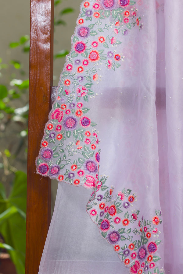 Lilac Charm - Embroidered Organza Saree