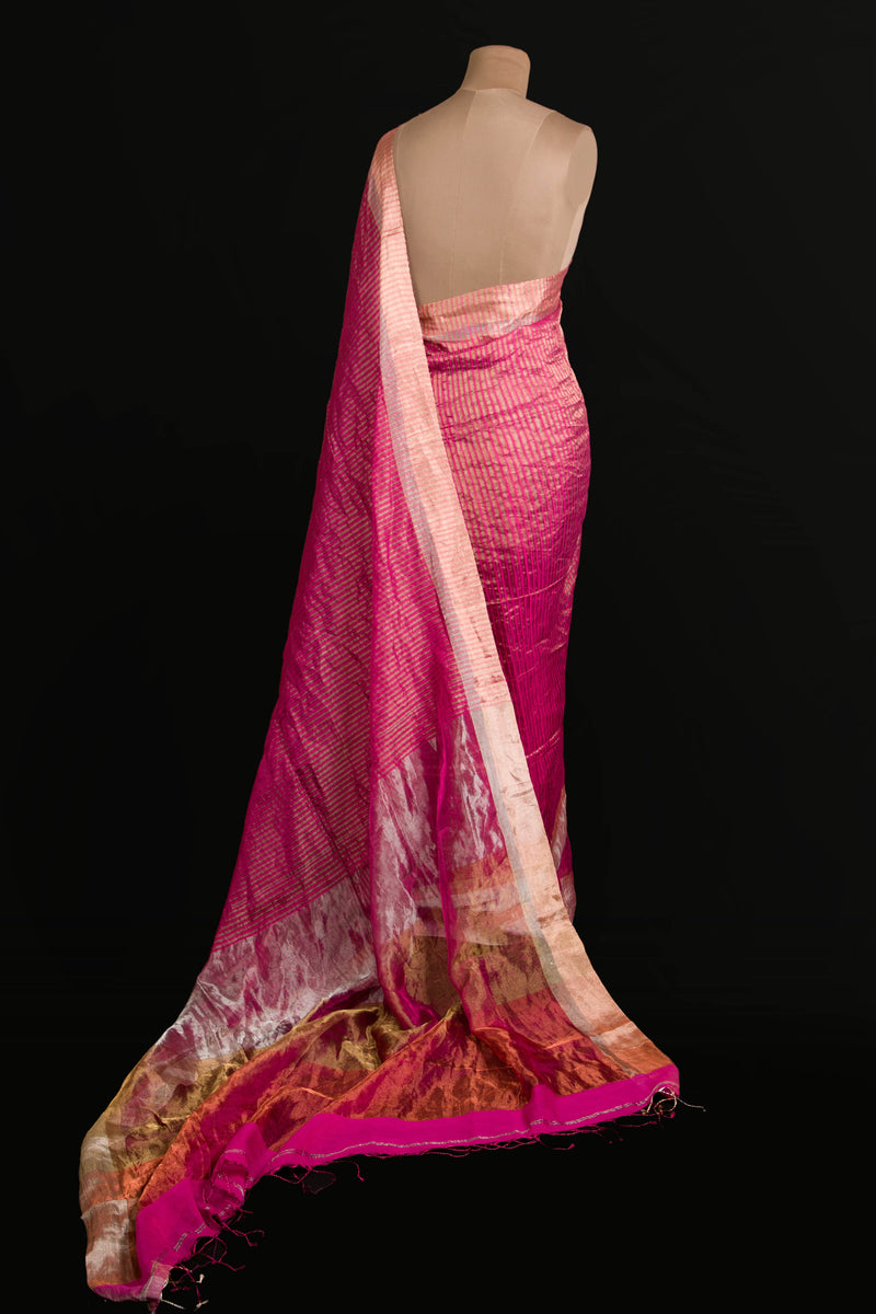 Pink Tissue Linen Saree