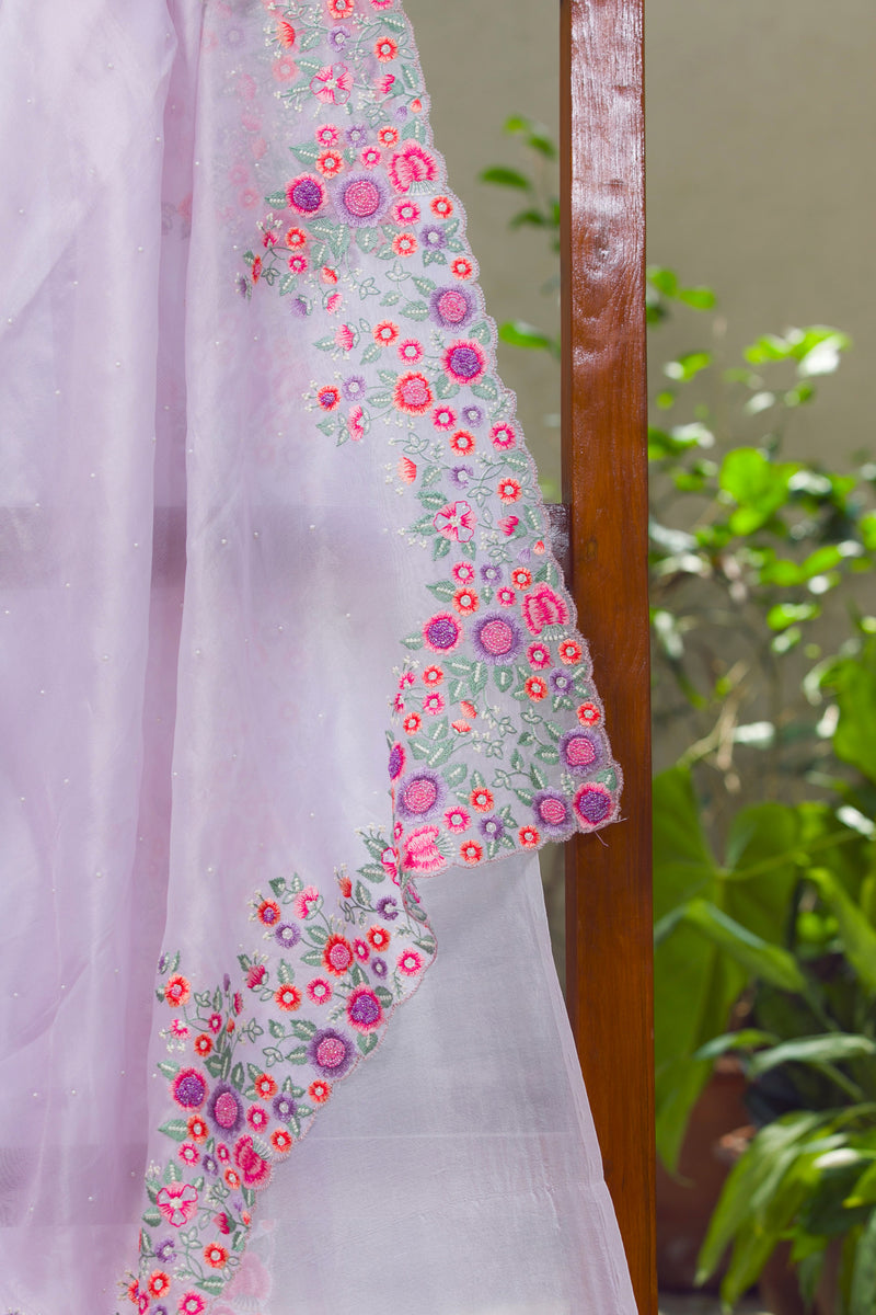 Lilac Charm - Embroidered Organza Saree