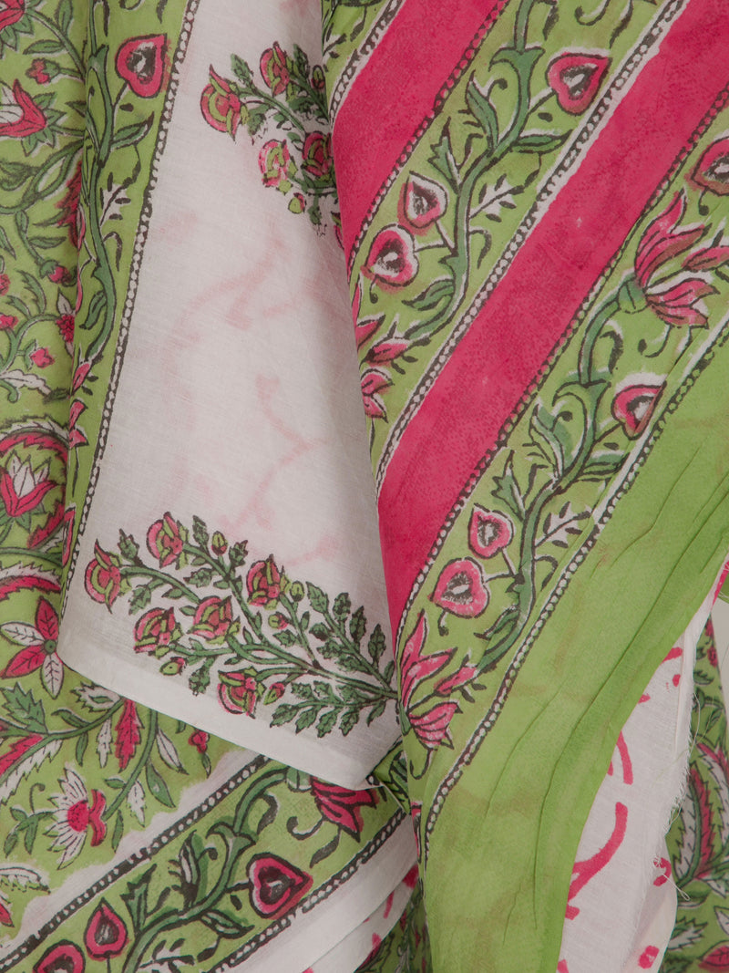 Shamrock - Hand block Printed Mul Saree