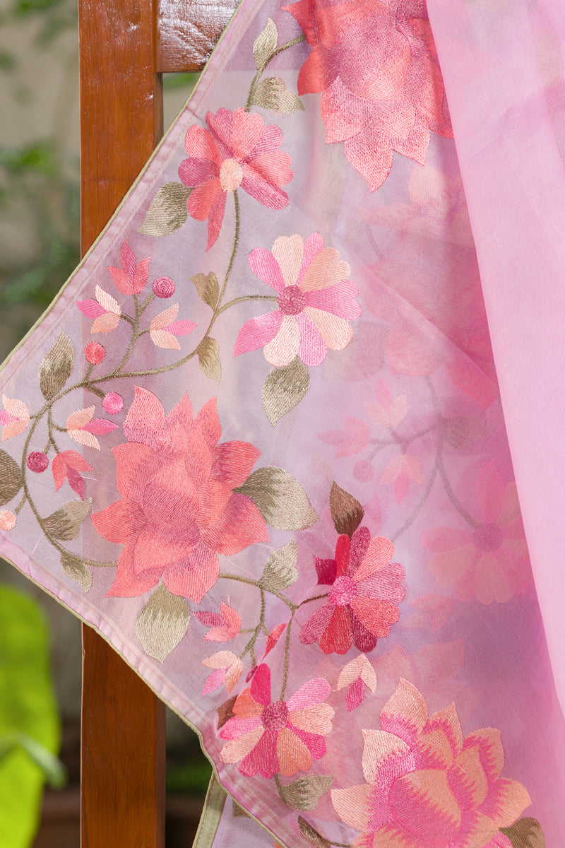 Rosealine Pink - Organza Saree