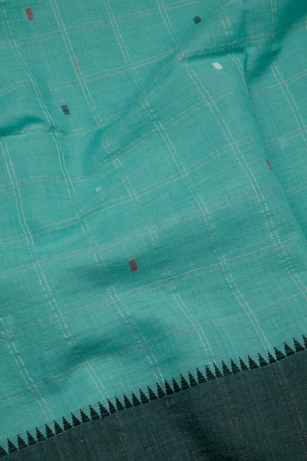 Floral Teal - Khadi Muslin Jamdani Saree