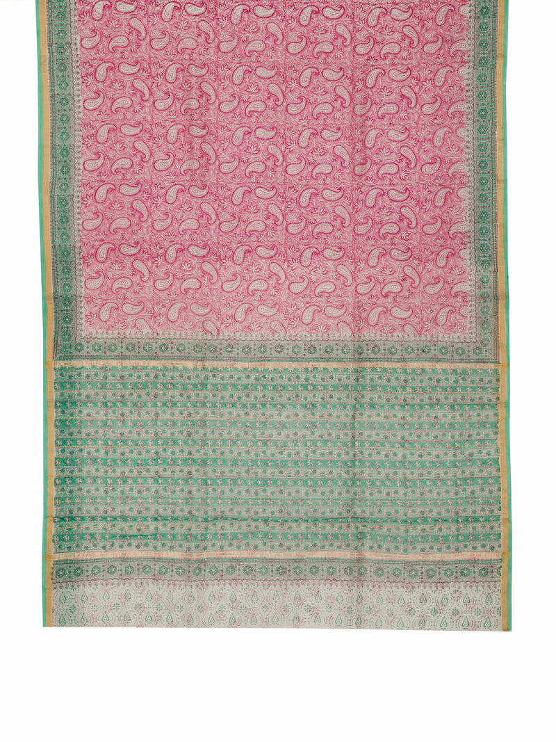 Pink Paisley - Hand Block Printed Chanderi Silk Saree