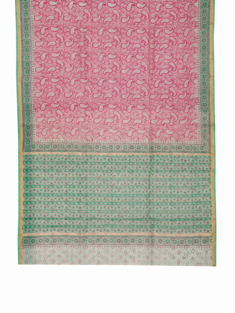 Pink Paisley - Hand Block Printed Chanderi Silk Saree