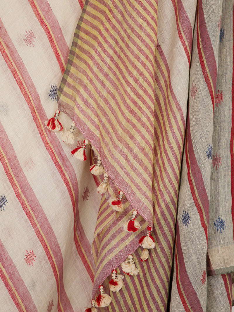 Tan Lines  -  Handwoven Linen Saree