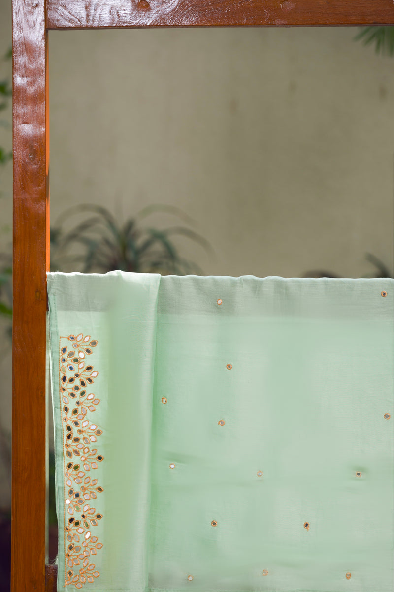 Moroccan Green - Mirror Work Organza Saree