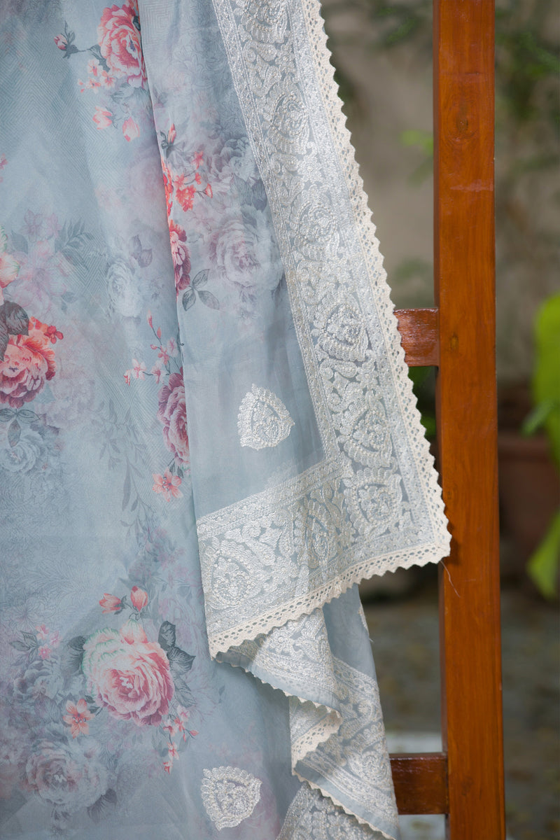 Victorian Garden - Embroidery Floral Organza Saree