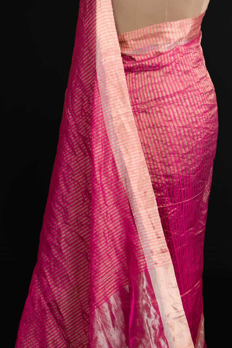 Pink Tissue Linen Saree