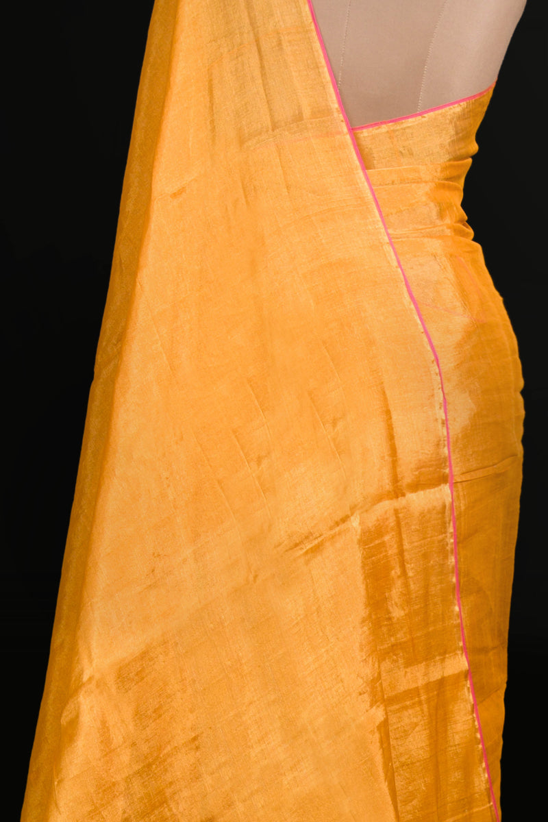 Golden Yellow Tissue Linen Saree