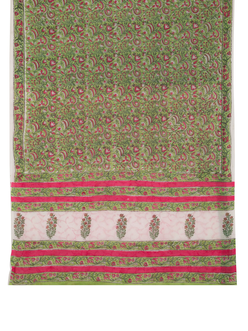 Shamrock - Hand block Printed Mul Saree