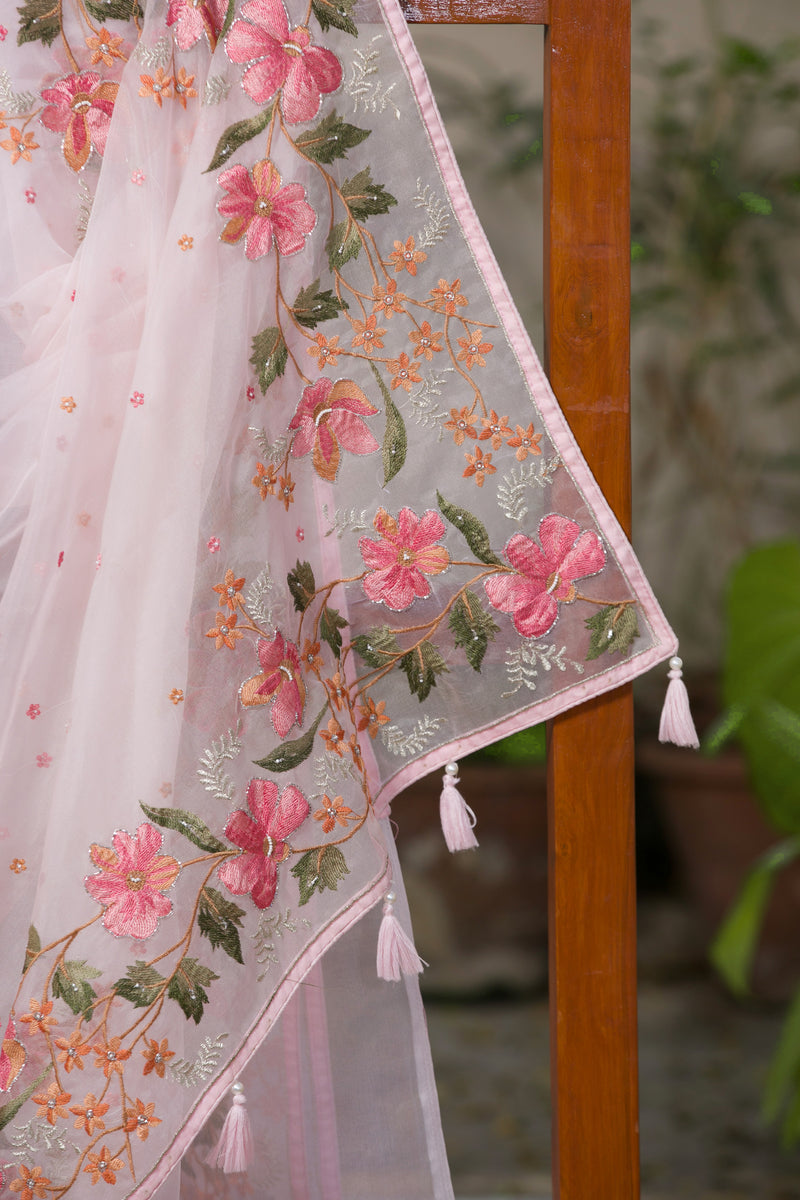 GoodLuck Peach   - Organza Saree