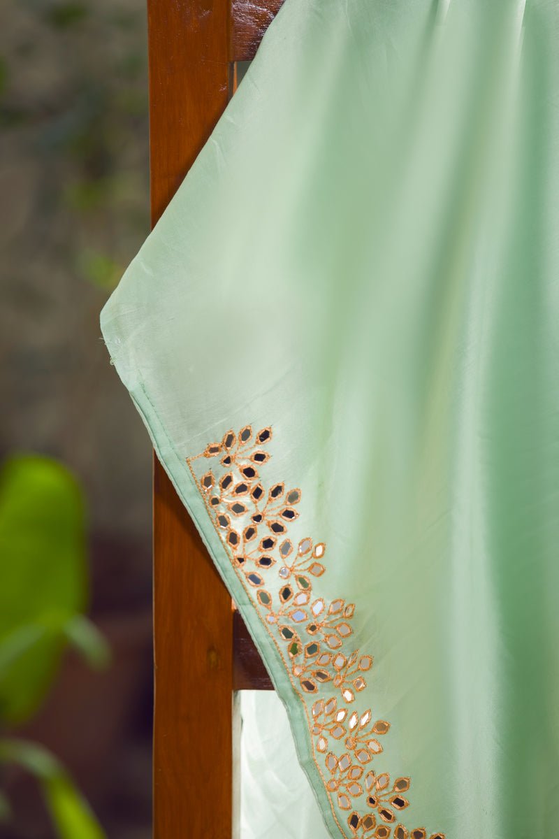 Moroccan Green - Mirror Work Organza Saree