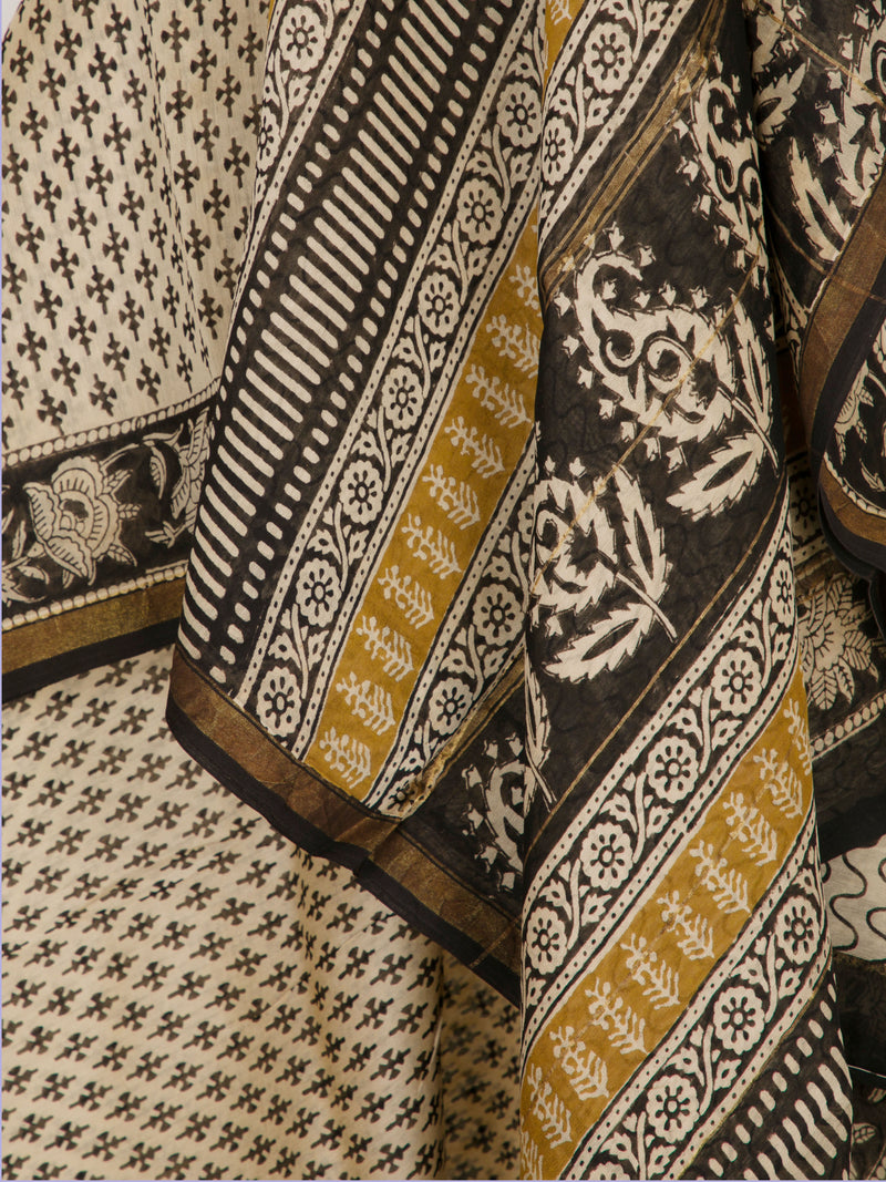 Meraki - Hand Block Printed Chanderi Silk Saree