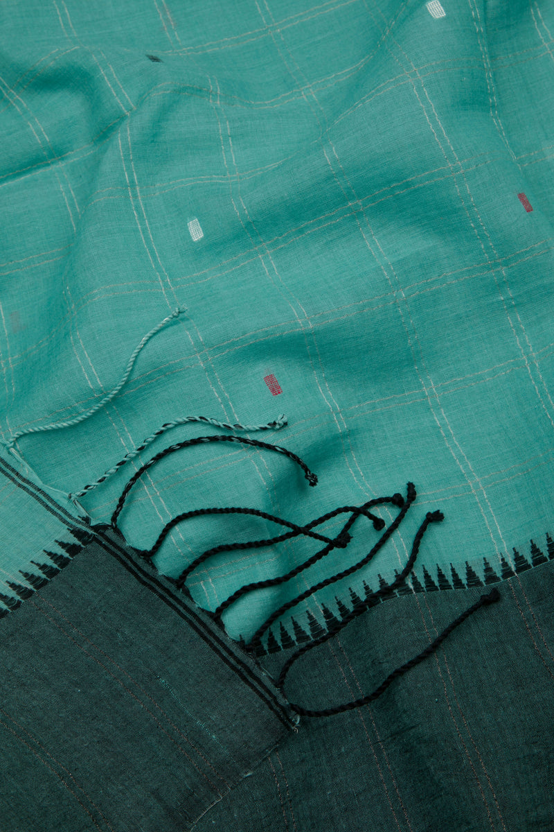 Floral Teal - Khadi Muslin Jamdani Saree
