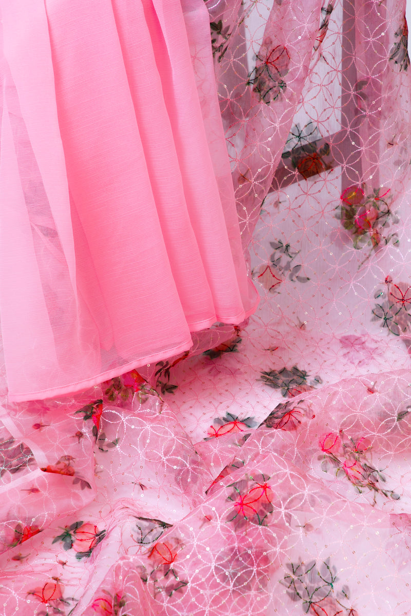 Pink on Pink  Half & Half Organza Saree