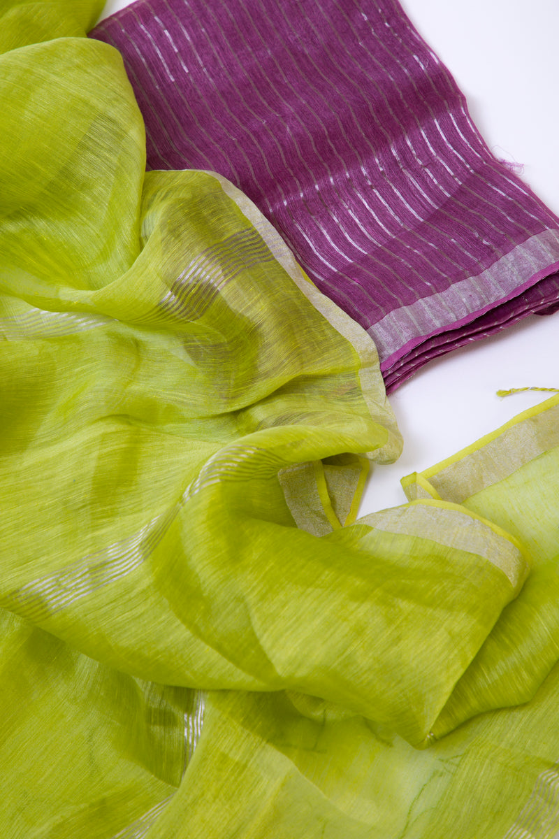 Gorgeous Green  - Handwoven Linen Silk Saree