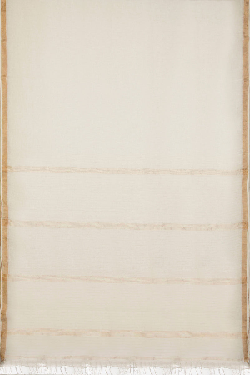 Golden White - Handwoven Linen Silk Saree