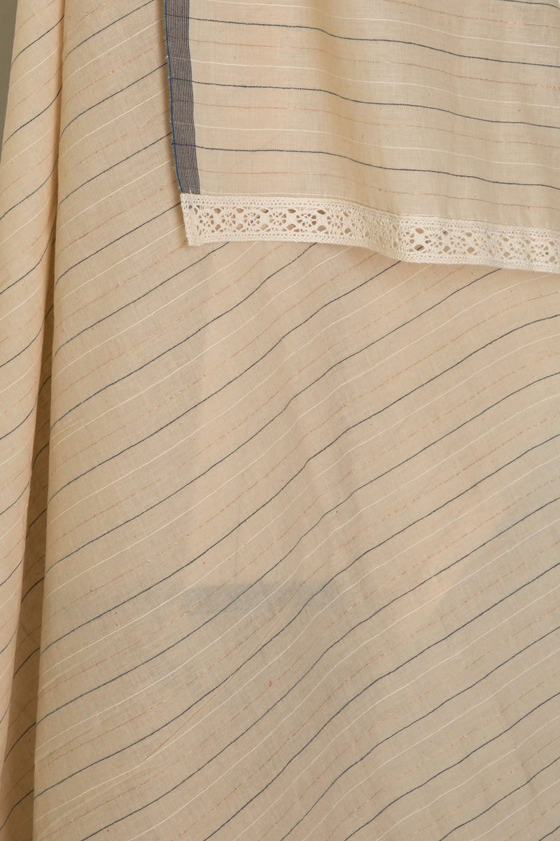 Tea Dye Stripes - Cotton khadi Saree