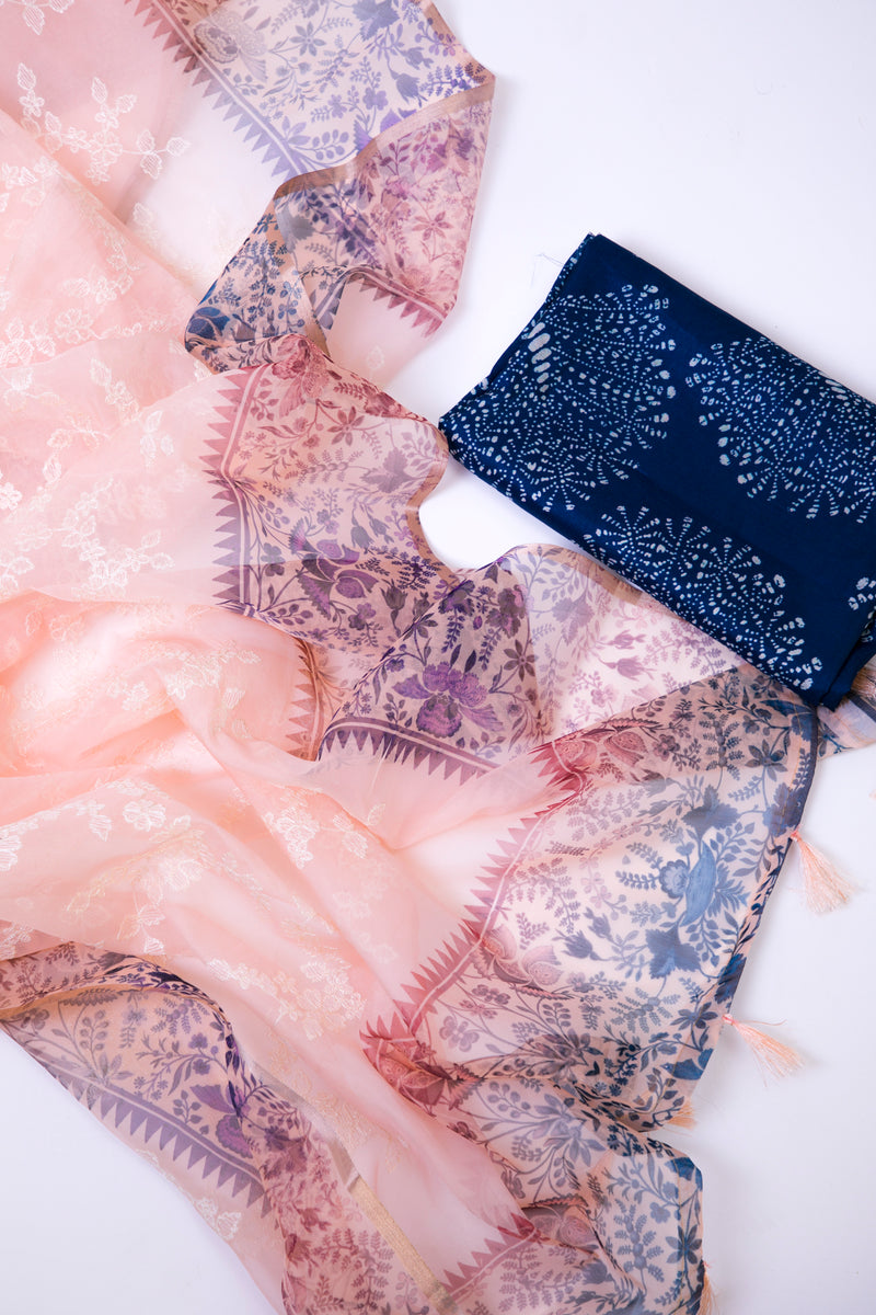 Peony - Peach Floral Organza Saree