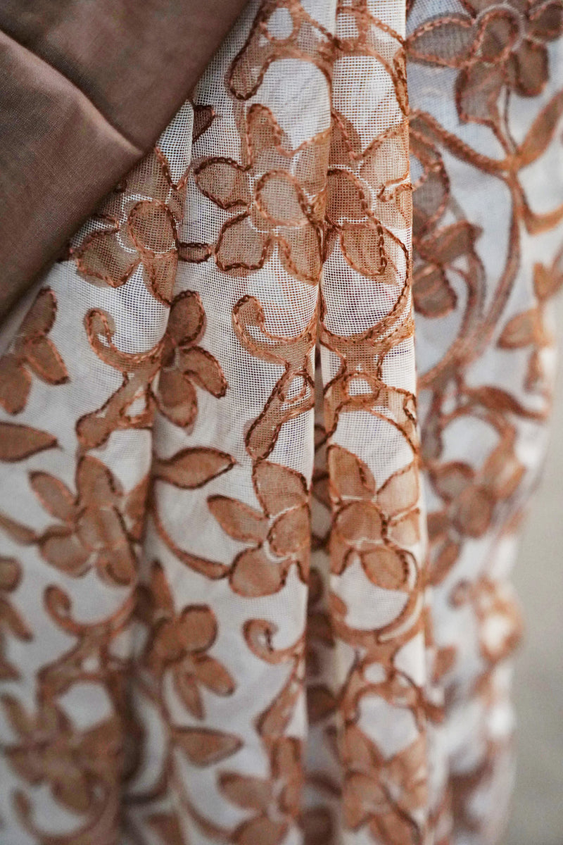 Cinnamon Brown Half & Half Organza Saree