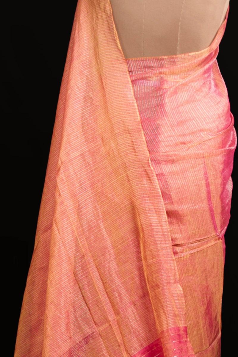 Pink - Golden Tissue Saree