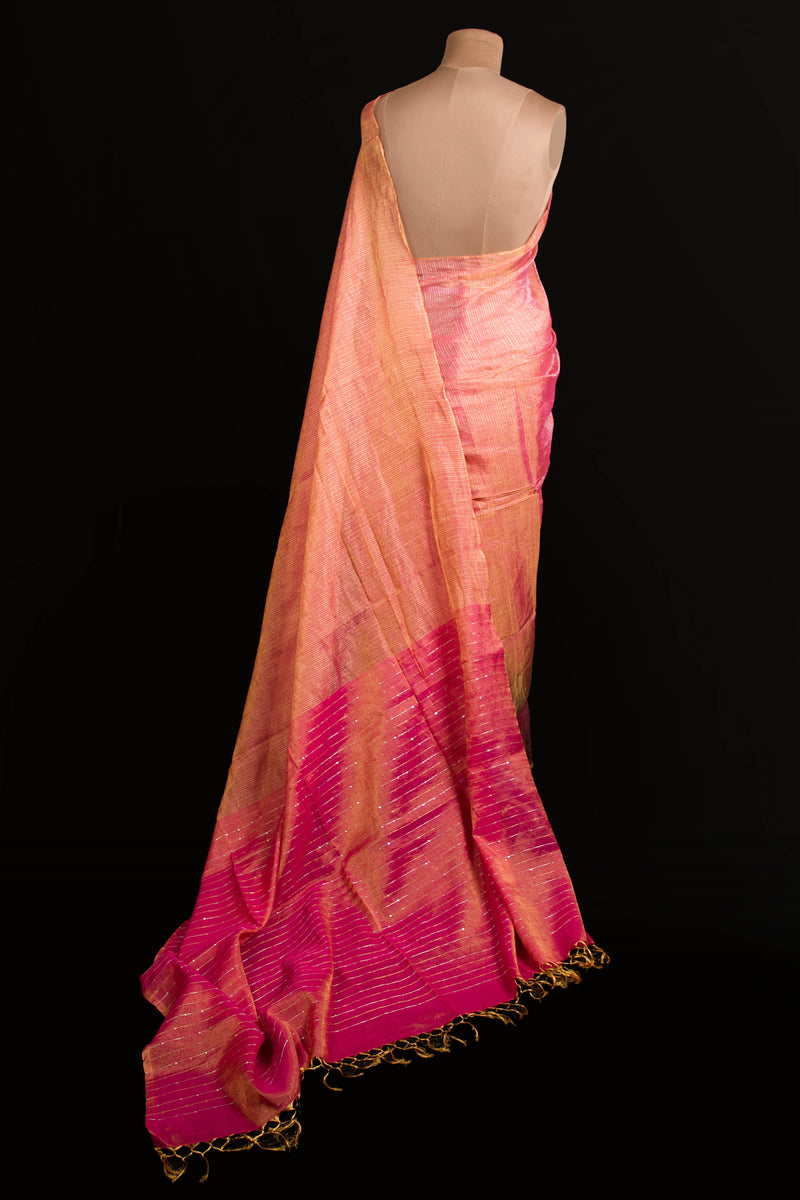 Pink - Golden Tissue Saree