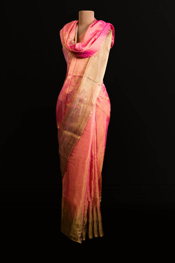 Pink - Golden Tissue Saree