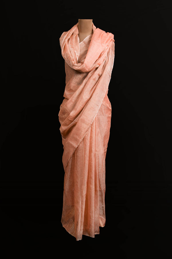 Peach Tissue Linen Saree