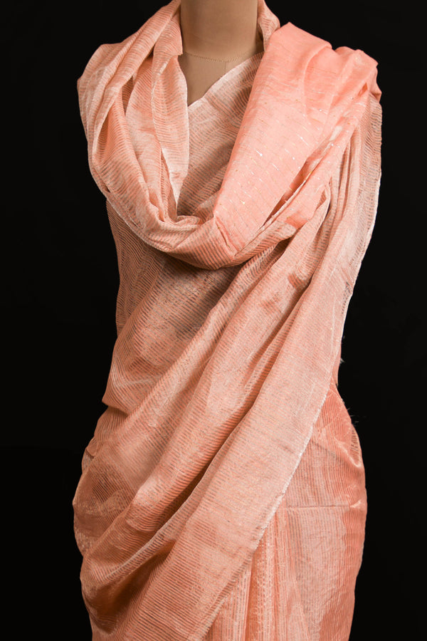 Peach Tissue Linen Saree