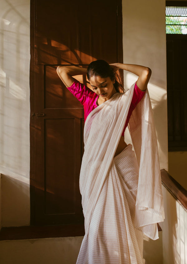 Golden Stripes - Handwoven Muslin Saree