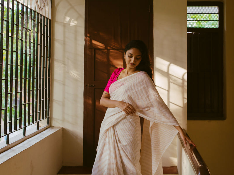 Golden Stripes - Handwoven Muslin Saree