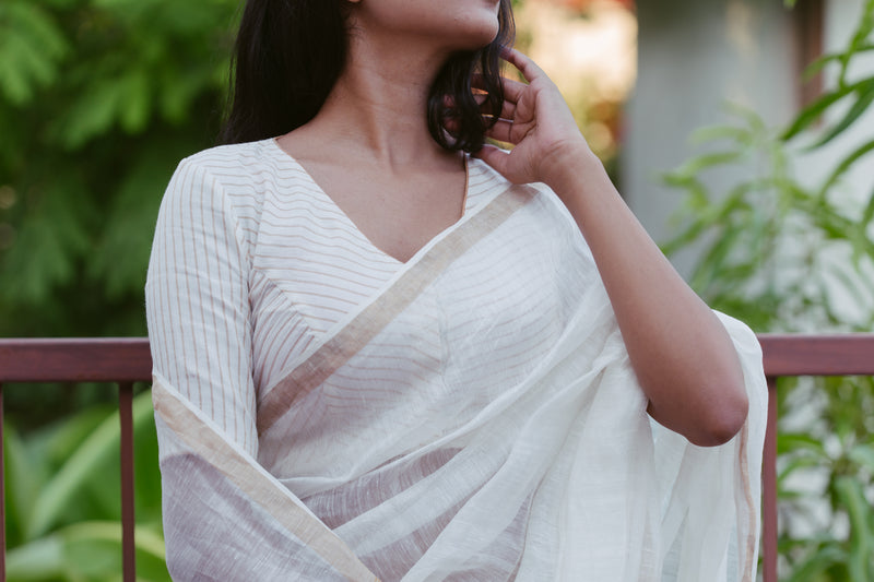 Look 4 - Linen White - Handwoven Linen Silk Saree