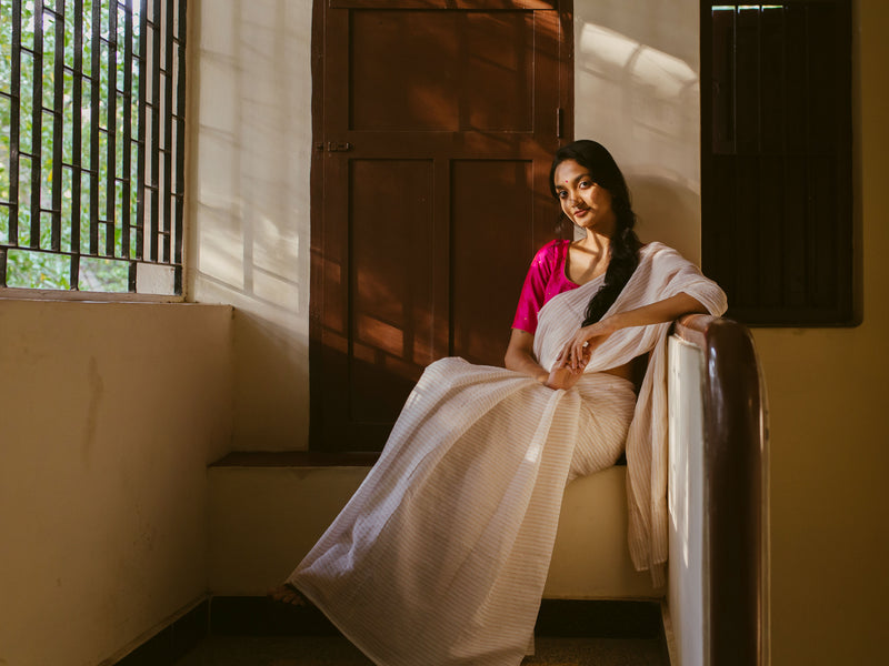 Golden Stripes - Handwoven Muslin Saree