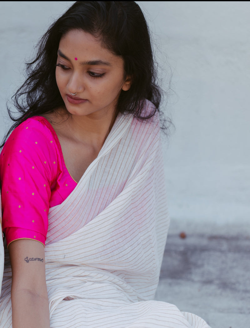 Golden Stripes - Handwoven Muslin Saree